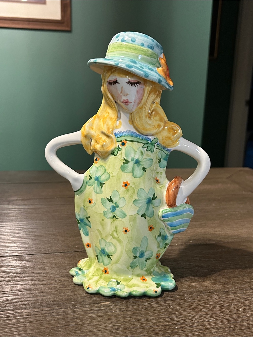 Packer creek pottery whimsical majolica lady bud vase Jan Pugh signed Ohio